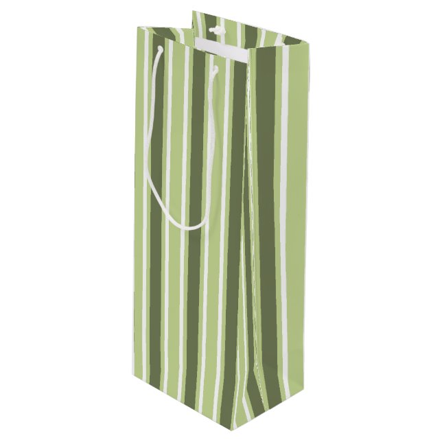 Olive and white candy stripes wine gift bag (Front Angled)