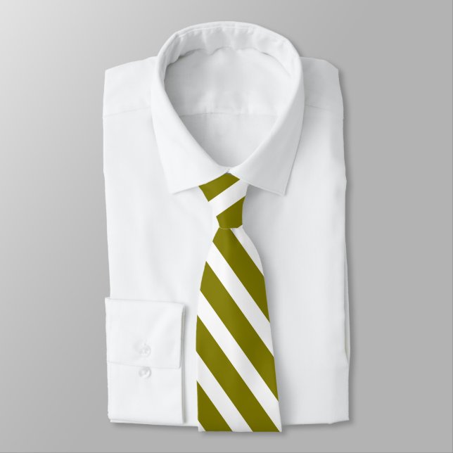Olive and White Geometric Diagonal Stripes Tie (Tied)