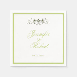 Olive and White Stripe with Floral Accent Napkin