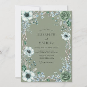 Olive Anemone Watercolor Wedding Invitation