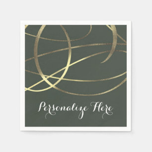 Olive Army Green & Gold Faux Foil Custom Party Napkin