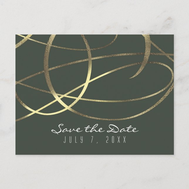 Olive Army Green & Gold Faux Foil Save the Date Announcement Postcard (Front)