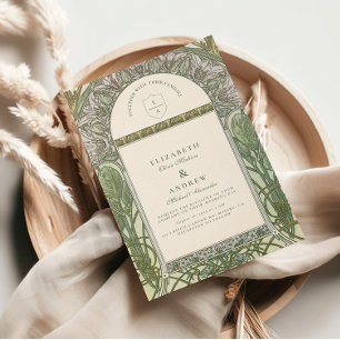 Olive Art Nouveau wedding Invitation