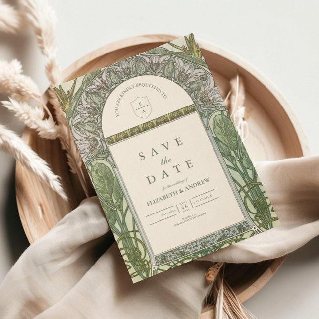 Olive Art Nouveau wedding Save The Date (Creator Uploaded)