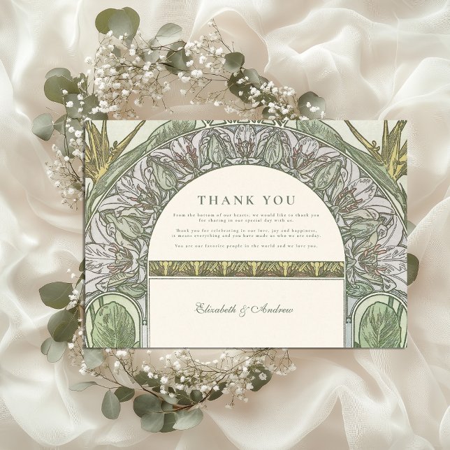 Olive Art Nouveau wedding Thank You Card (Creator Uploaded)