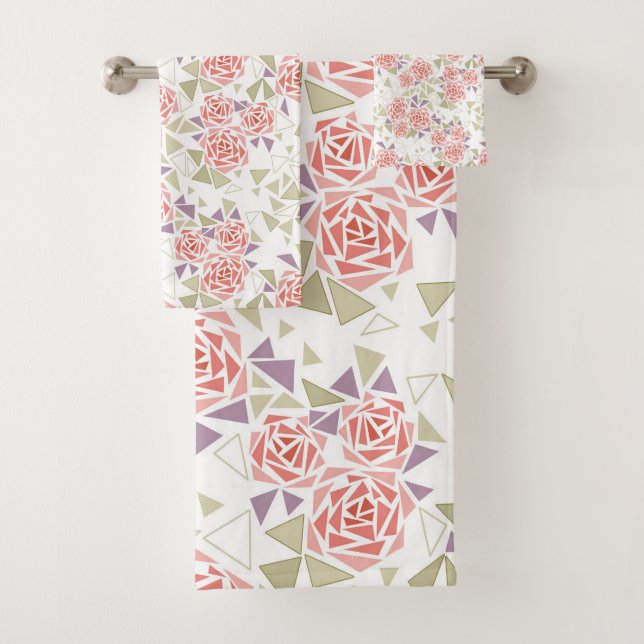 olive beige mosaic floral pattern retro  bath towel set (Insitu)