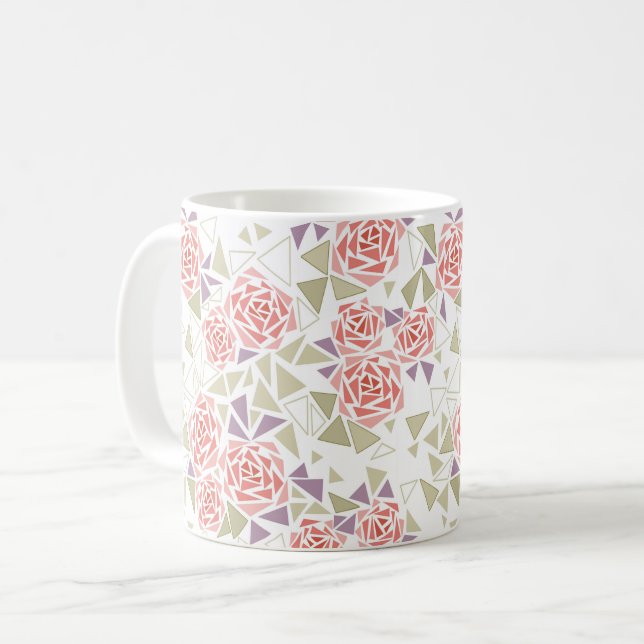 olive beige mosaic floral pattern retro  coffee mug (Front Left)