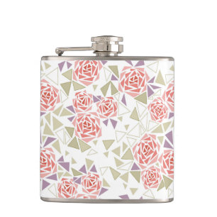 olive beige mosaic floral pattern retro hip flask