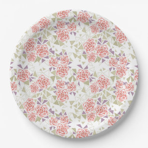 olive beige mosaic floral pattern retro paper plate