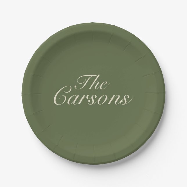 Olive & Beige Wedding Reception Plates (Front)
