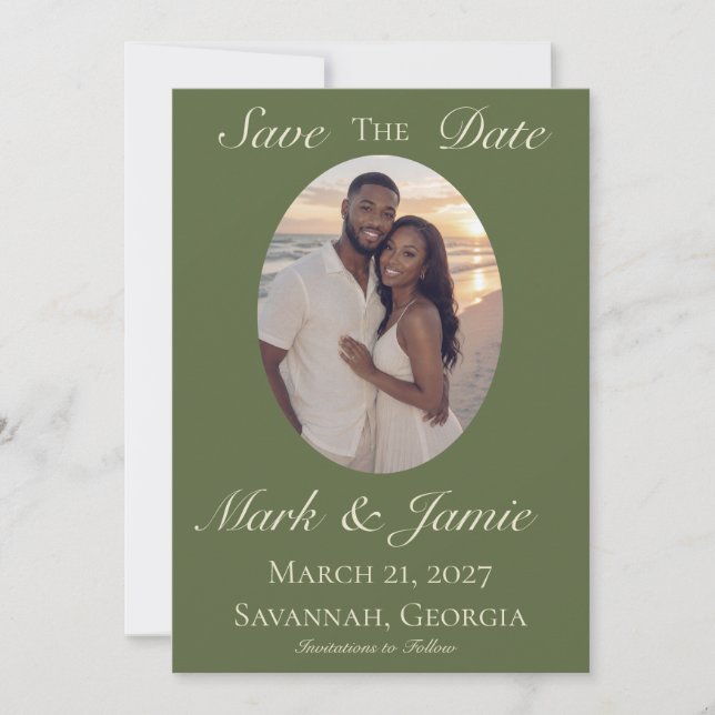 Olive & Beige Wedding Save the Date (Front)