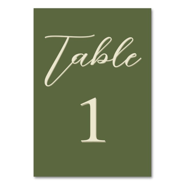 Olive & Beige Wedding Table Number (Front)