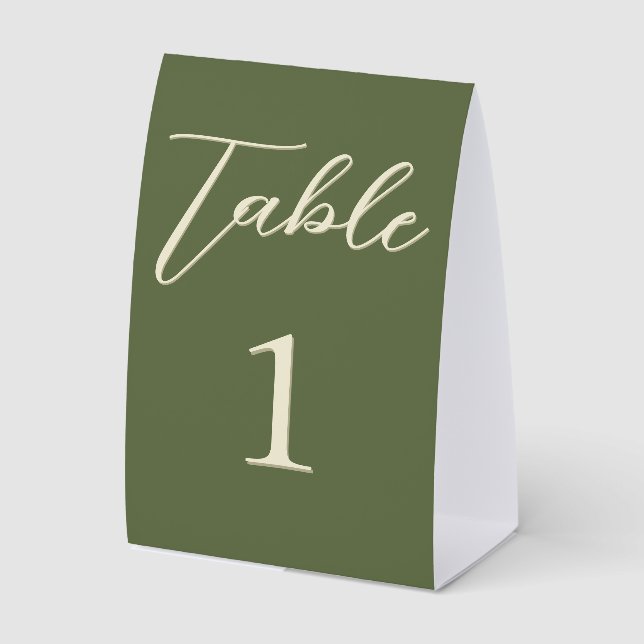 Olive & Beige Wedding Table Numbers (Front)