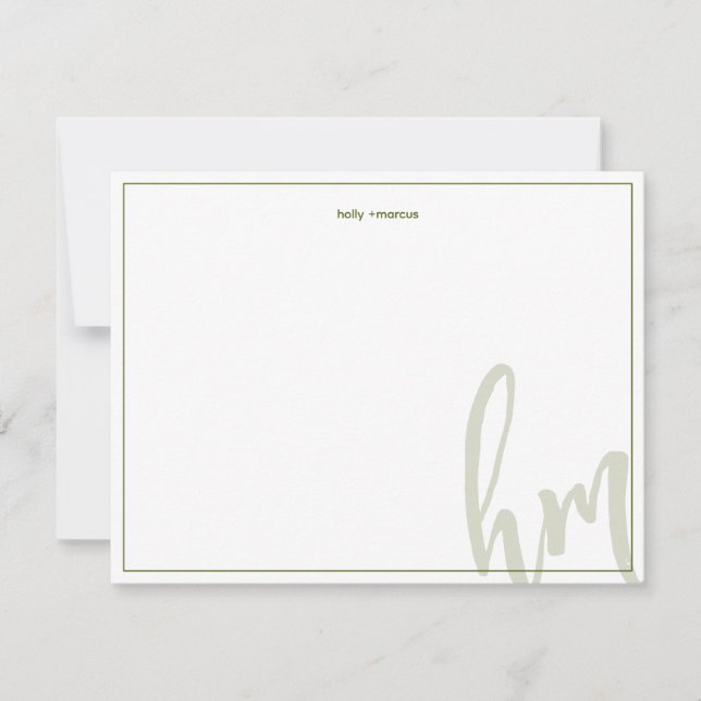 Olive Big Monogram Couple Initials Wedding Simple Card (Front)