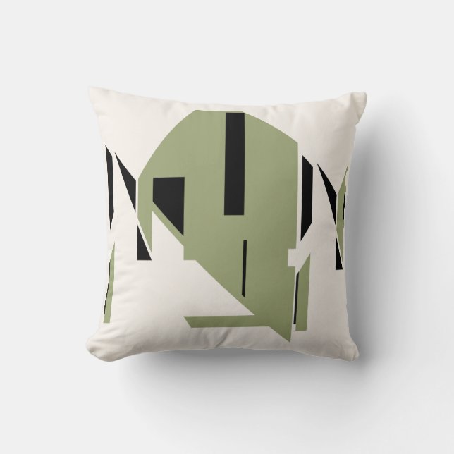 Olive Black on White Bold Geometric Art Abstract Cushion (Front)