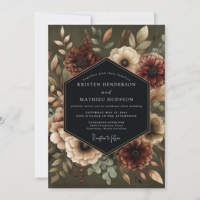 Olive Bloom Moody Wedding Invitation (Front)