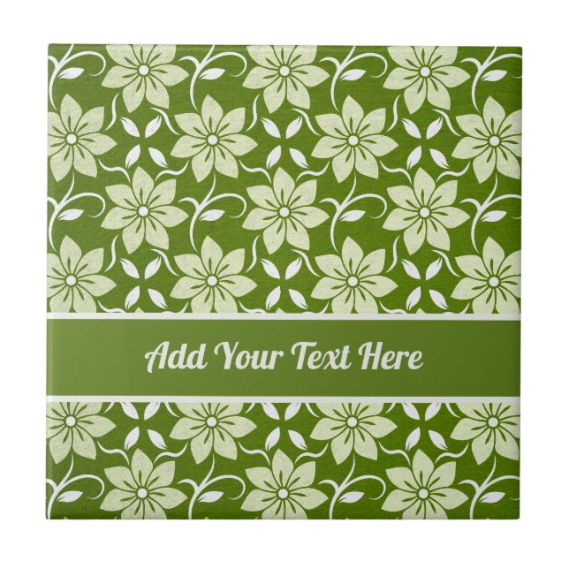 Olive Blossom Repeat Ceramic Tile (Front)