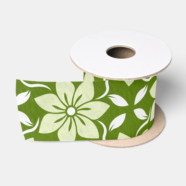 Olive Blossom Repeat Satin Ribbon (Spool)