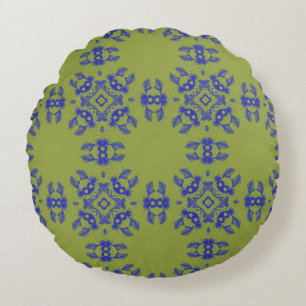 Olive Blue Korean Motif Round Pillow