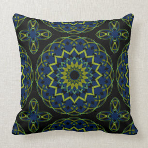 Olive-Blue on Black Kaleidoheart Cushion