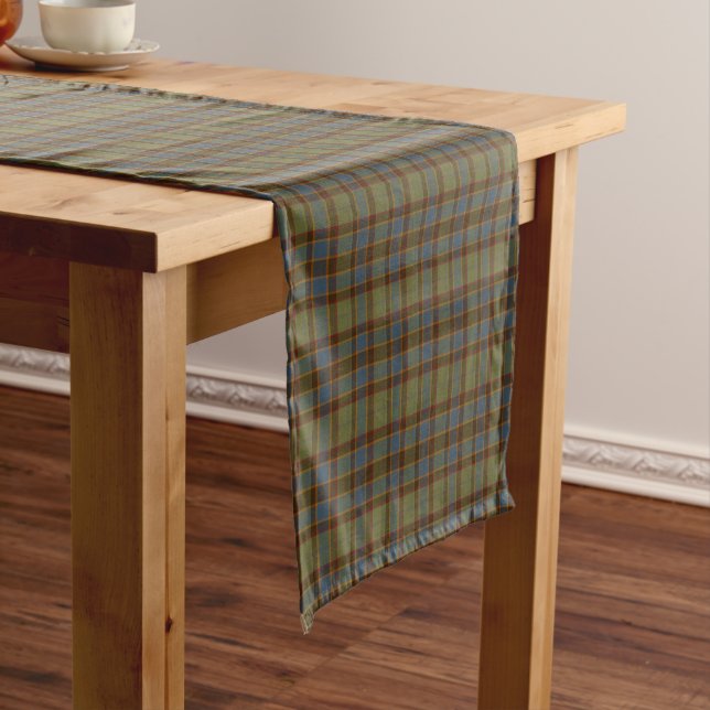 Olive Blue Orange Plaid Tartan Table Runner (In Situ)