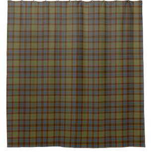 Olive Blue Orange Tartan Plaid Shower Curtain