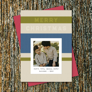 Olive & Blue Stripes & Instant Photo Christmas Holiday Card