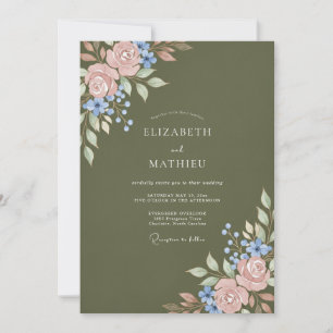 Olive Blush Watercolor Wedding Invitation
