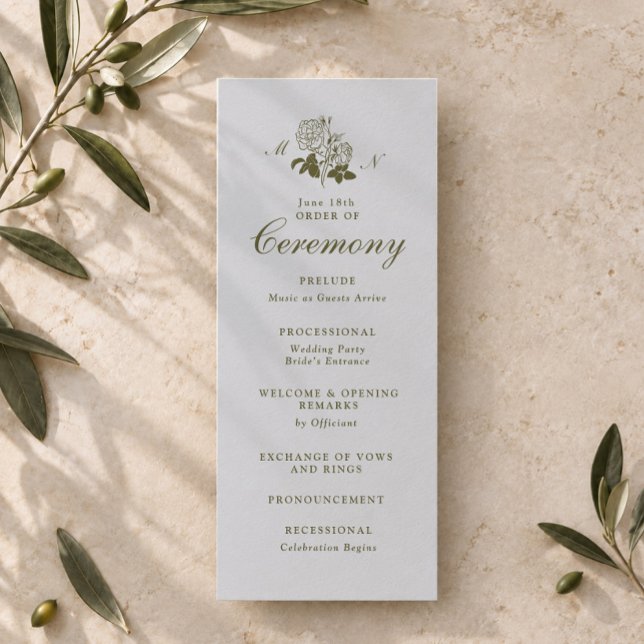 Olive Botanical Monogram Wedding Program (Creator Uploaded)