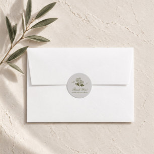 Olive Botanical Monogram Wedding Round Sticker
