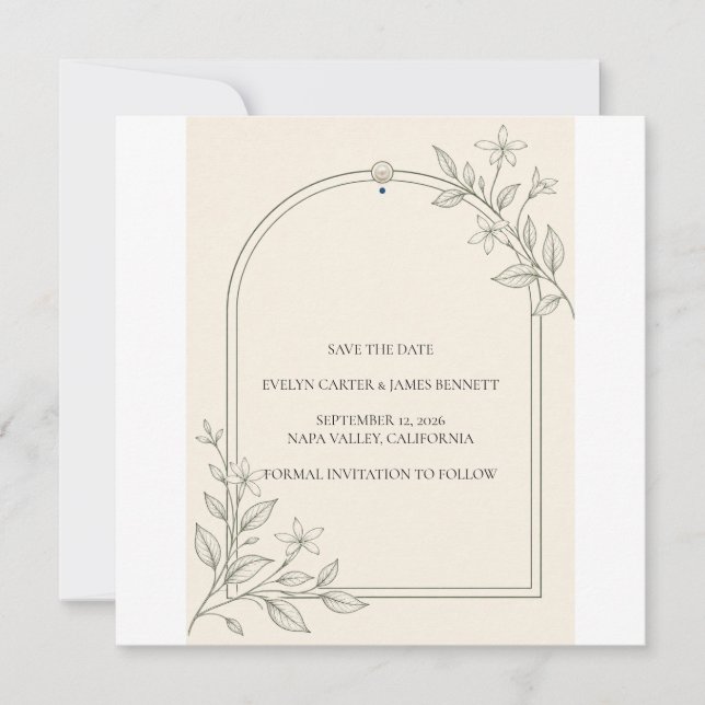 Olive Botanical Save the Date Card (Front)