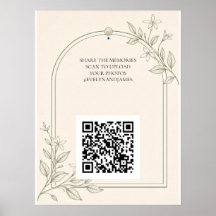 Olive Botanical Wedding Photo Sharing QR Code Sign