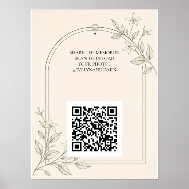 Olive Botanical Wedding Photo Sharing QR Code Sign (Front)