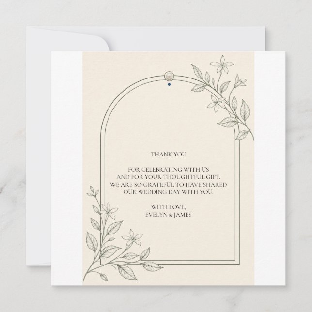 Olive Botanical Wedding Thank You Card (Front)