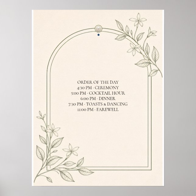 Olive Botanical Wedding Timeline Sign (Front)