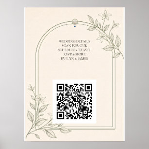 Olive Botanical Wedding Website QR Code Sign