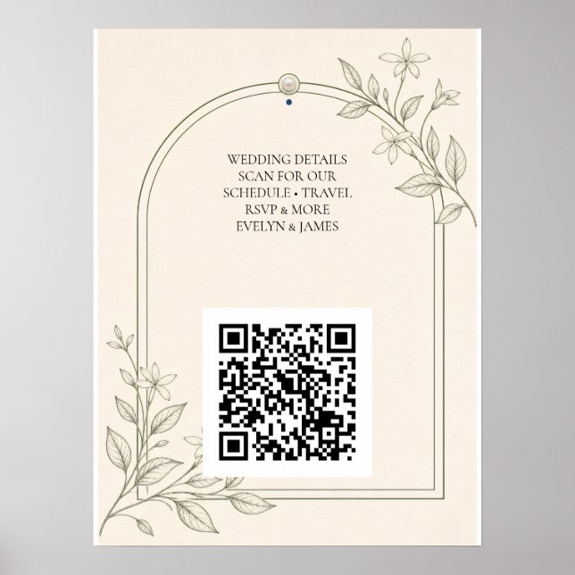 Olive Botanical Wedding Website QR Code Sign (Front)