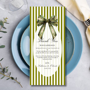 Olive Bow Wedding Place Setting Thank You Card