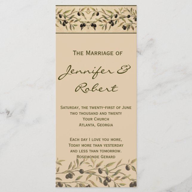 Olive Branch: A Tuscan Touch Wedding Program (Front)