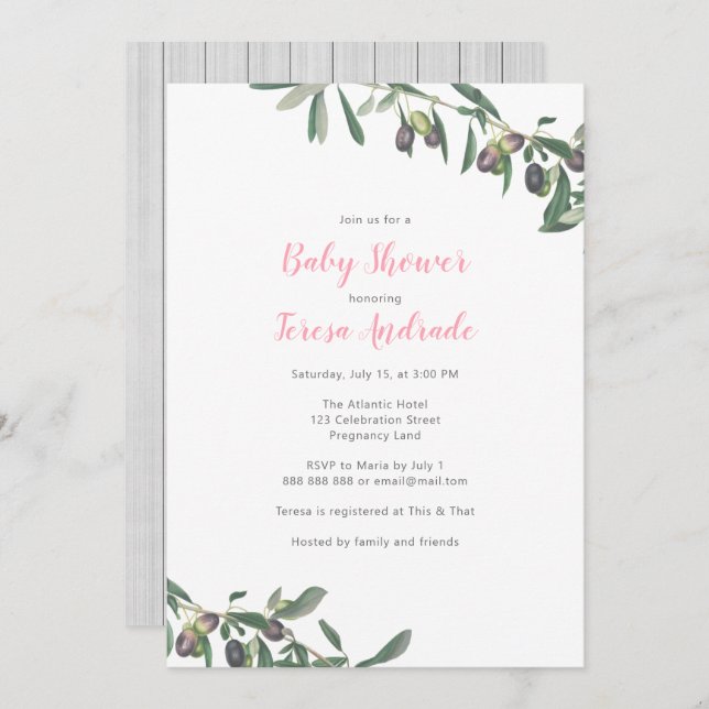 Olive Branch  Baby Shower Mediterranean Botanical Invitation (Front/Back)