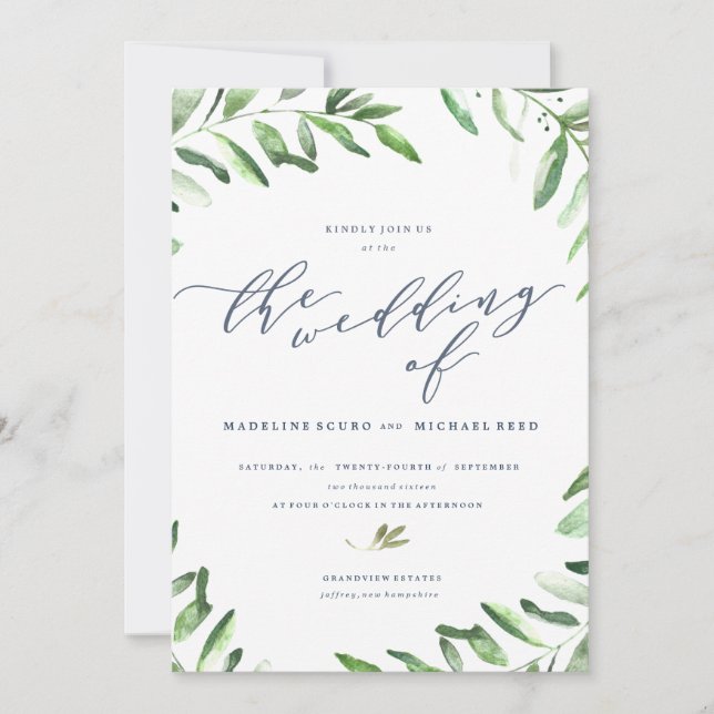 Olive Branch Boho Garden Wedding Invitation (Front)
