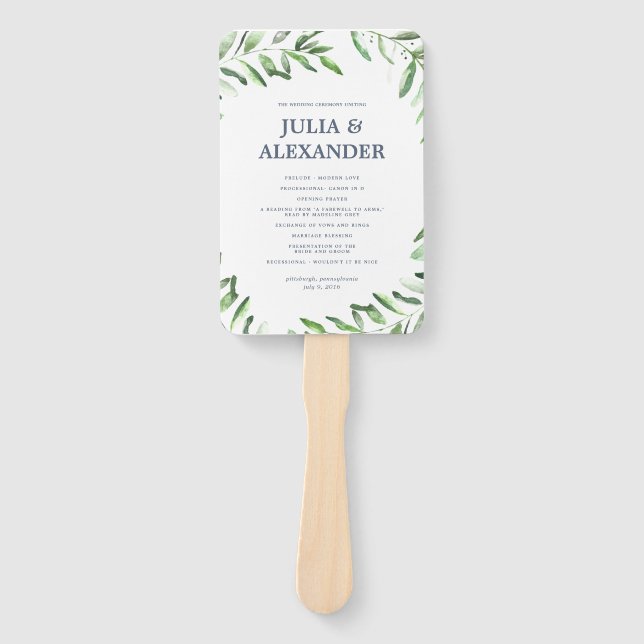 Olive Branch Boho Garden Wedding Program Fan (Front)