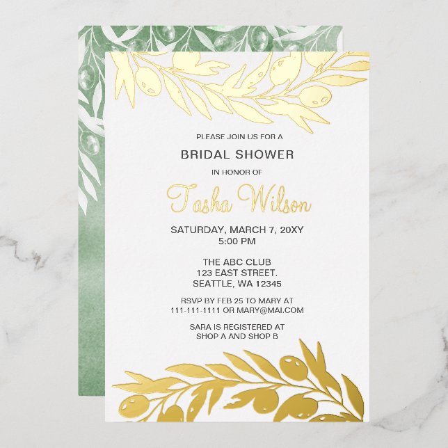 Olive Branch Botanical Bridal Shower Invitation (Front/Back)