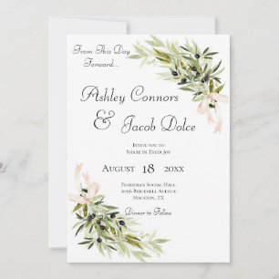 Olive Branch Bouquets Green Wedding Invitation