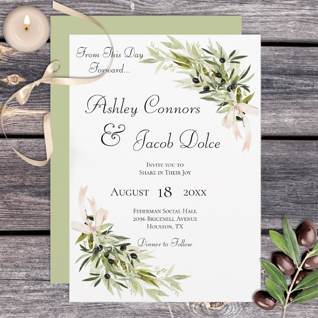 Olive Branch Bouquets Sage Wedding Invitation (Creator Uploaded)