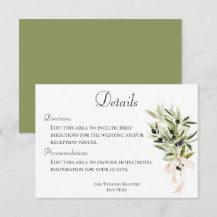 Olive Branch Bouquets Wedding Details Enclosure Card