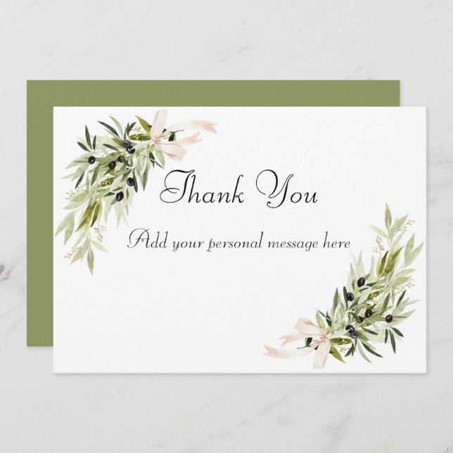 Olive Branch Bouquets Wedding Thank You Card (Front/Back)