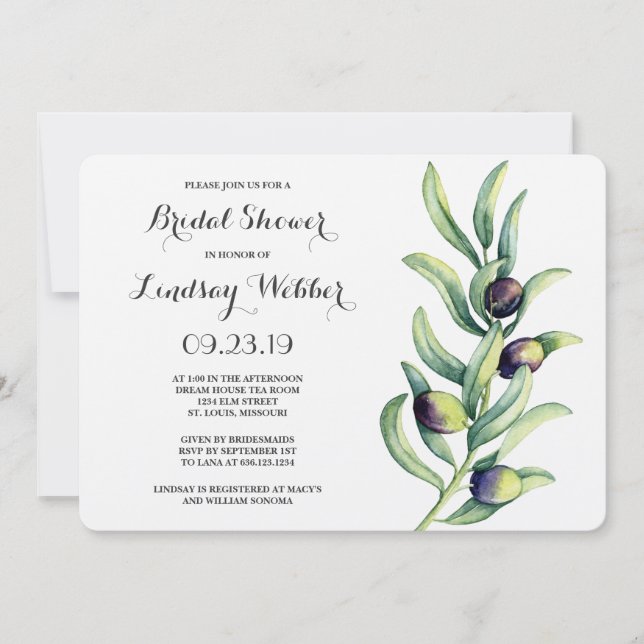 Olive Branch Bridal Shower Invitation (Front)