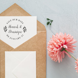 Olive Branch Calligraphy Save The Date Wedding Rubber Stamp