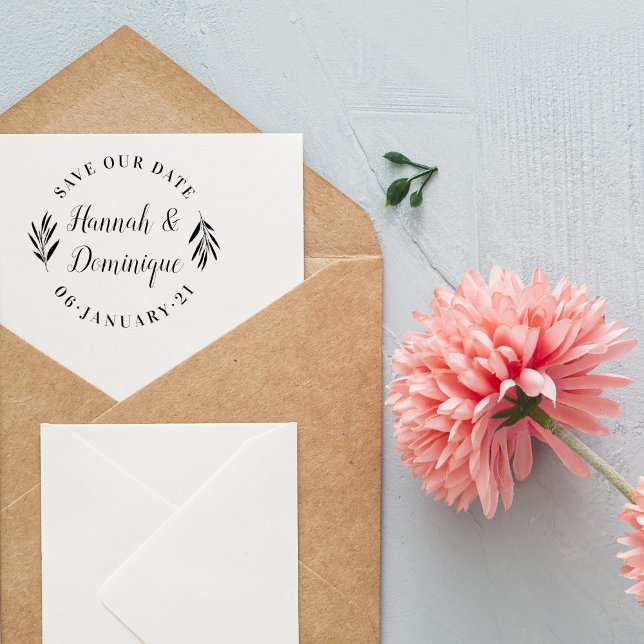 Olive Branch Calligraphy Save The Date Wedding Rubber Stamp (Creator Uploaded)